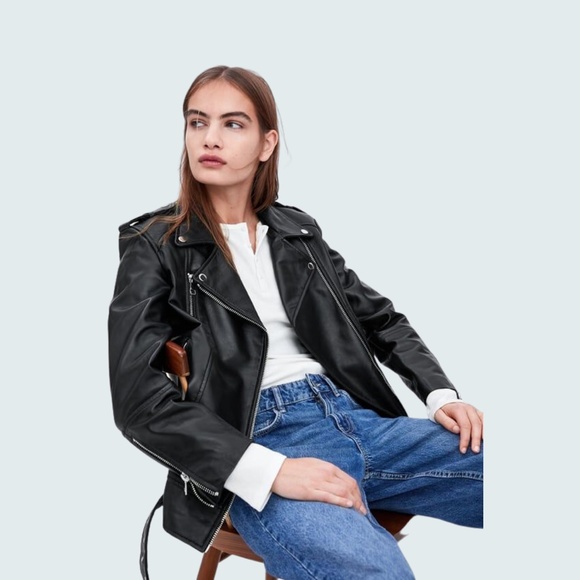 Zara Trafaluc Oversized Moto Faux Leather Jacket - Picture 5 of 16